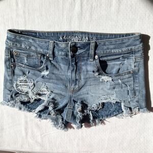American Eagle Outfitters Women Shorts Size 8 Blue Denim Cutoff Super Stretch